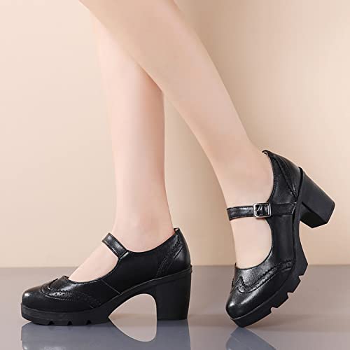 DADAWEN Women's Chunky Low Block Heels Mary Jane Closed Toe Work Pumps Comfortable Round Toe Oxfords Dress Wedding Shoes Black US Size 9 - Image 3