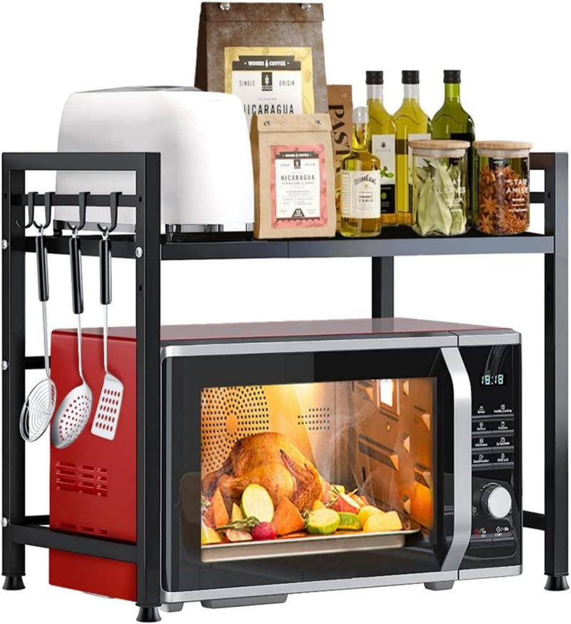 SKY-TOUCH Microwave Oven Rack, Expandable Microwave Stand with 6 Hooks, Kitchen Utensils Tableware Storage for Kitchen Dining Room - Image 1