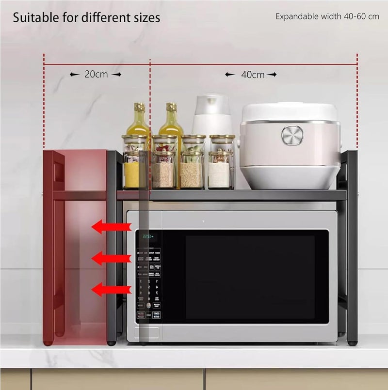 SKY-TOUCH Microwave Oven Rack, Expandable Microwave Stand with 6 Hooks, Kitchen Utensils Tableware Storage for Kitchen Dining Room - Image 5