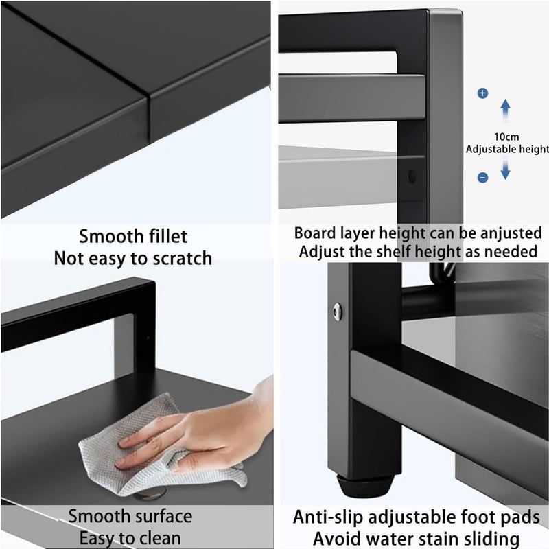 SKY-TOUCH Microwave Oven Rack, Expandable Microwave Stand with 6 Hooks, Kitchen Utensils Tableware Storage for Kitchen Dining Room - Image 2
