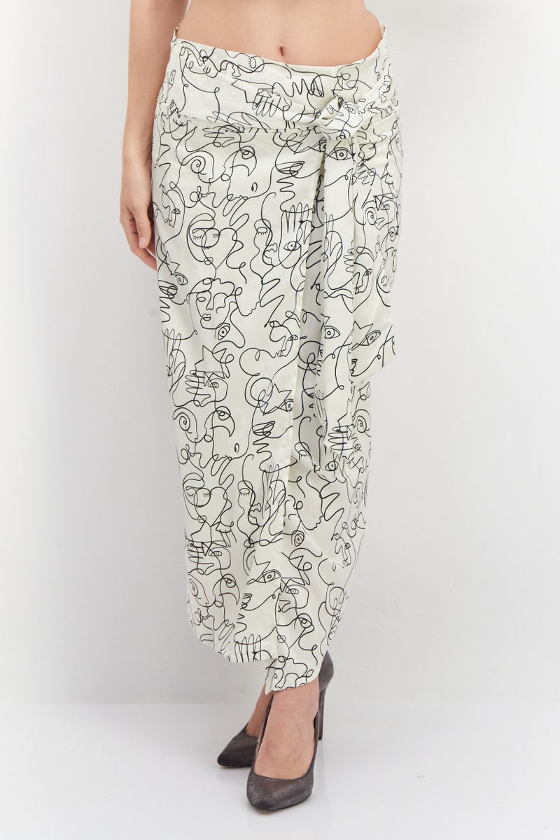Never fully Dressed Women All Over Print Midi Skirt, Cream - Image 1
