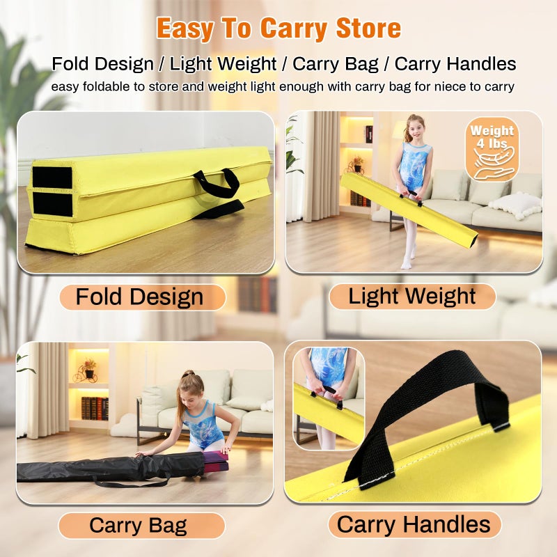 MARFULA 6 FT / 8 FT / 9 FT Folding Gymnastics Beam Foam Balance Floor Beam - Extra Firm - Suede Cover - Anti Slip Bottom with Carry Bag for Kids/Adults Home Use - Image 5