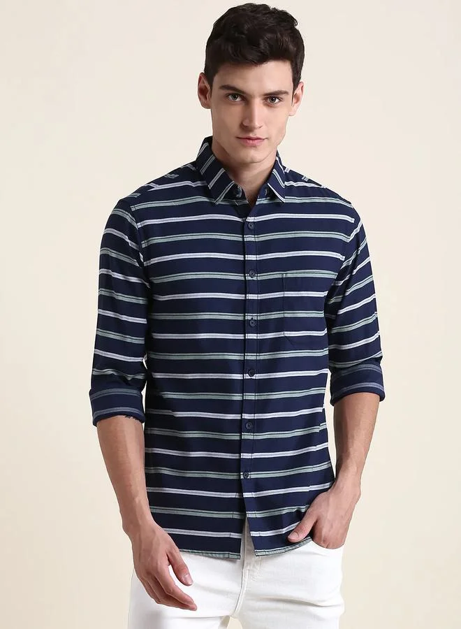 دينيس لينغو Striped Slim Fit Shirt with Long Sleeves by Styli