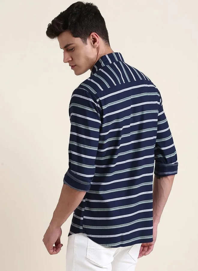 دينيس لينغو Striped Slim Fit Shirt with Long Sleeves by Styli