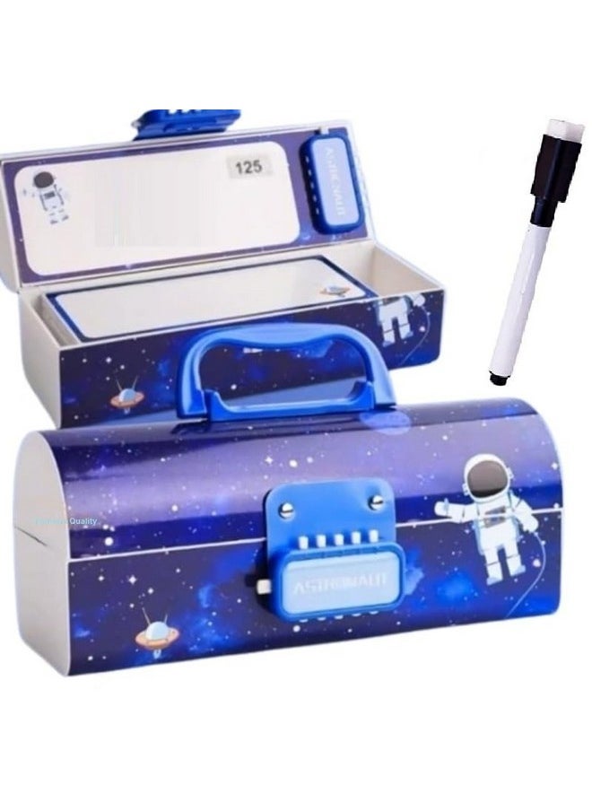 Famous Quality FAMOUS QUALITY Metal Pencil Box With Code Lock Pen Case Large Capacity Multi-Layer Multi-Function Storage Bag Secret Compartment Pencil Box - (Space Blue)  - Image 1