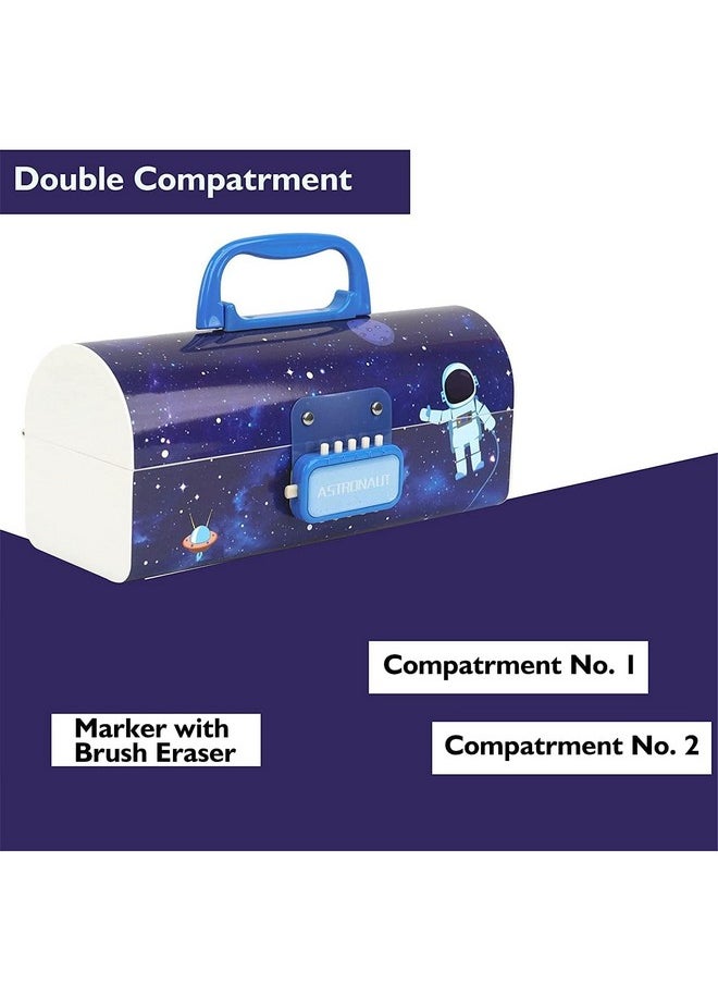 Famous Quality FAMOUS QUALITY Metal Pencil Box With Code Lock Pen Case Large Capacity Multi-Layer Multi-Function Storage Bag Secret Compartment Pencil Box - (Space Blue)  - Image 3