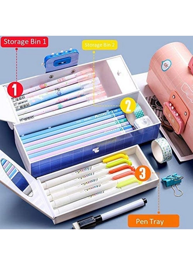 Famous Quality FAMOUS QUALITY Metal Pencil Box With Code Lock Pen Case Large Capacity Multi-Layer Multi-Function Storage Bag Secret Compartment Pencil Box - (Space Blue)  - Image 4