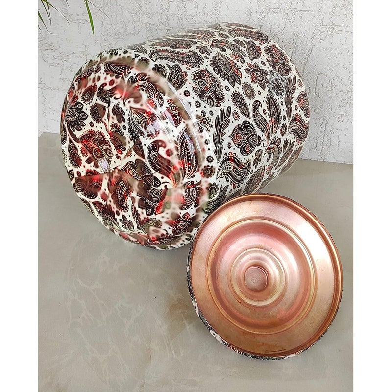 INDIAN ART VILLA Indian Art Villa Copper Printed Water Pot with White Scarlet Paisley Print Drinkware Storage Purpose Ayurvedic Health Benefits Volume13 Liters  - Image 5