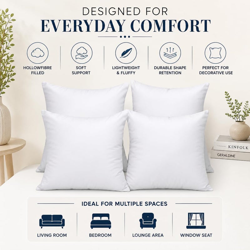 Luxury Cushion Filler, Decorative Pillow Inserts (Pack of 2, White) - Square Indoor Bed and Couch Pillows - Hollowfibre Cushion Fillers (Pack of 4, 65 x 65 cm) - Image 3