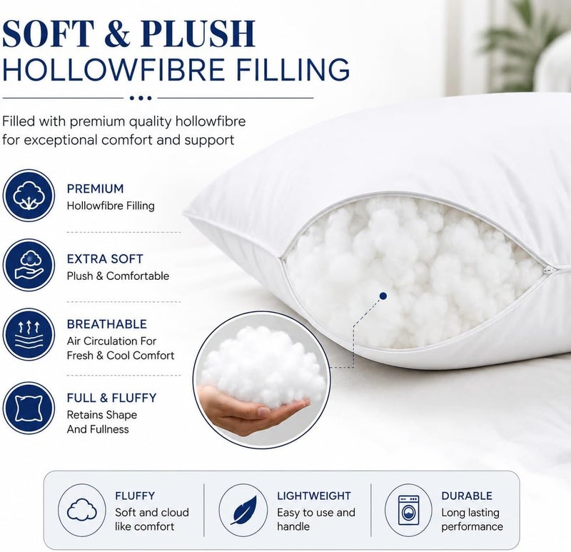 Luxury Cushion Filler, Decorative Pillow Inserts (Pack of 2, White) - Square Indoor Bed and Couch Pillows - Hollowfibre Cushion Fillers (Pack of 4, 65 x 65 cm) - Image 4