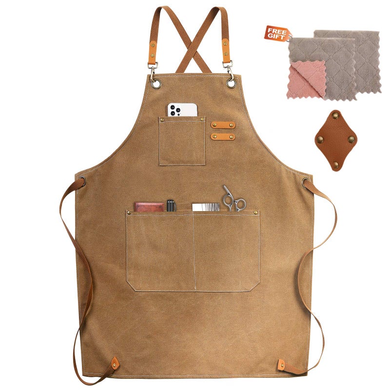 ZOMAO Chef Apron  Cotton Canvas Cross Back Apron with Pockets for Women and Men Adjustable Strap and Large Pockets Apron Kitchen Cooking Baking Bib Apron - Image 1