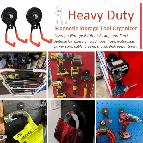 ULIBERMAGNET Heavy Duty Magnetic Garage Hooks,Strong Large Magnet Hooks for Power Drill,Garden Tools,Hose,Pegboard,Garage,Workshop,2 Pack Magnetic Storage Holder for Indoor Outdoor Hanging(Orange) - Image 4