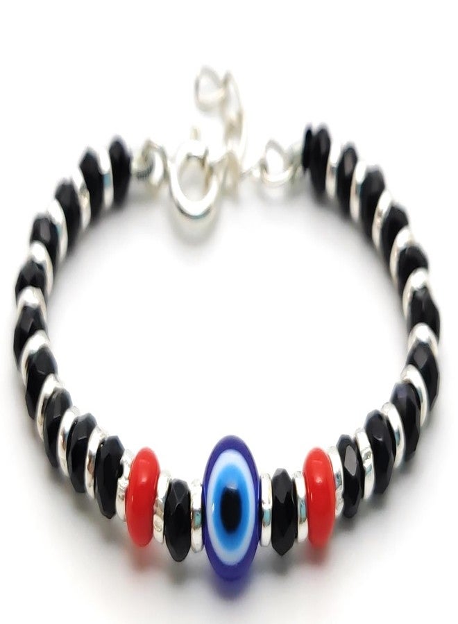 Jewel string Evil eye hand nazariya bracelet (1pair) with silver ring 92.5 black crystal bead for a newborn baby to 2 years baby (Not for Anklet)(unisex) - Image 5