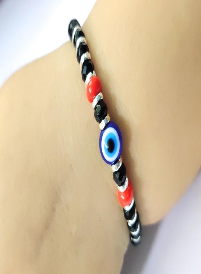 Jewel string Evil eye hand nazariya bracelet (1pair) with silver ring 92.5 black crystal bead for a newborn baby to 2 years baby (Not for Anklet)(unisex) - Image 4