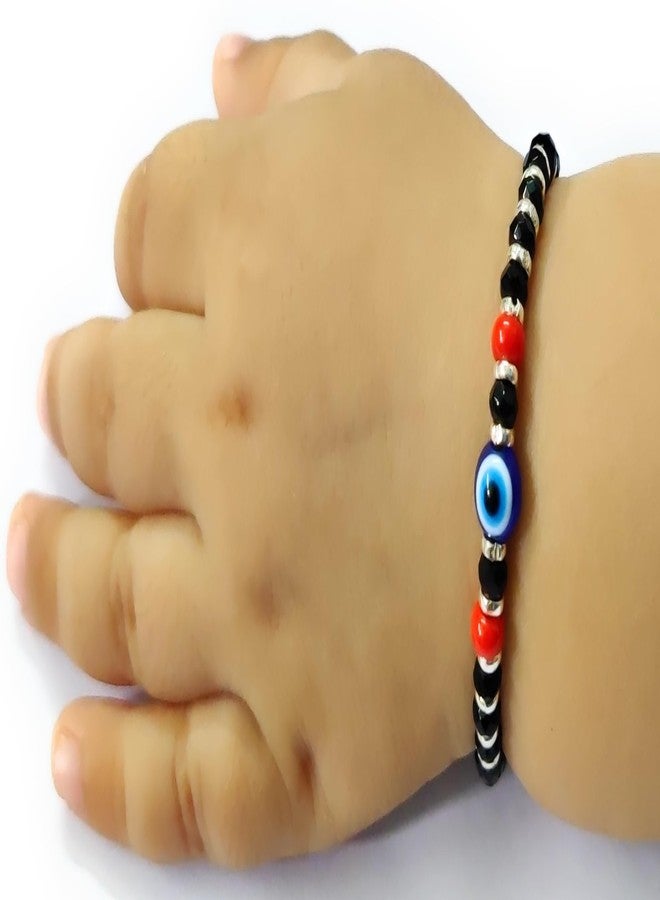Jewel string Evil eye hand nazariya bracelet (1pair) with silver ring 92.5 black crystal bead for a newborn baby to 2 years baby (Not for Anklet)(unisex) - Image 2