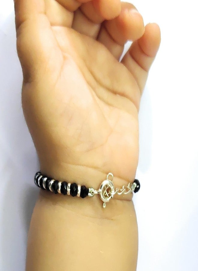 Jewel string Evil eye hand nazariya bracelet (1pair) with silver ring 92.5 black crystal bead for a newborn baby to 2 years baby (Not for Anklet)(unisex) - Image 3