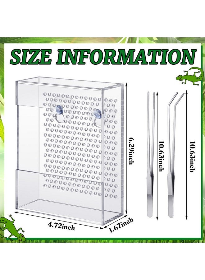 Geyoga Bug Feeder for Bearded Dragon with 2 Tweezers and Suction Cups Chameleon Bug Bowl Bearded Dragon Acrylic Reptile Feeder Box Wall Mounted Insect Cage for Lizard Gecko Frog(Transparent) - Image 4