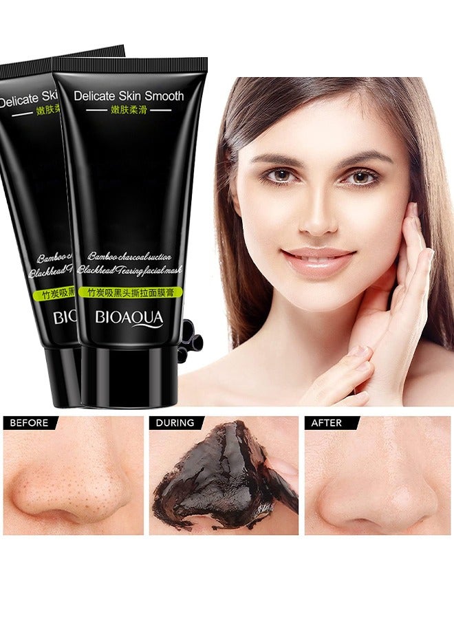 BIOAOUA Blackhead Cleansing Facial Mask, Bamboo Charcoal Blackhead Removal Mask, Deep Cleansing Facial Pores And Oil Control And Moisturizing (60G) - Image 4