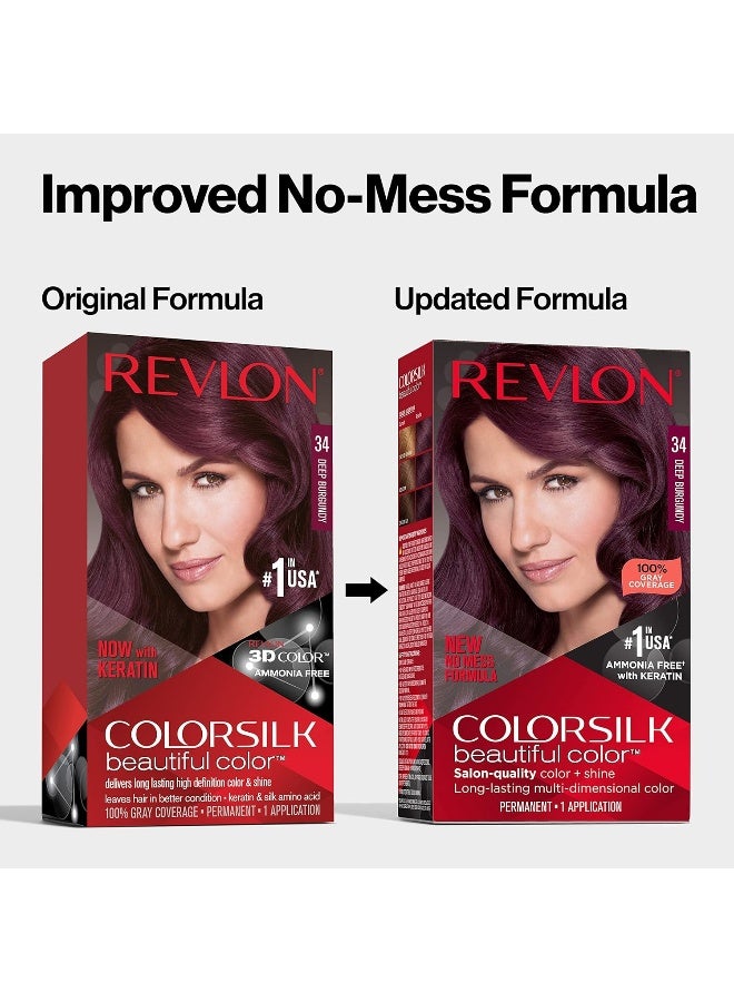 Revlon Permanent Hair Color, Permanent Hair Dye, Colorsilk with 100% Gray Coverage, Ammonia-Free, Keratin and Amino Acids, 34 Deep Burgundy, 4.4 Oz (Pack of 1) - Image 3