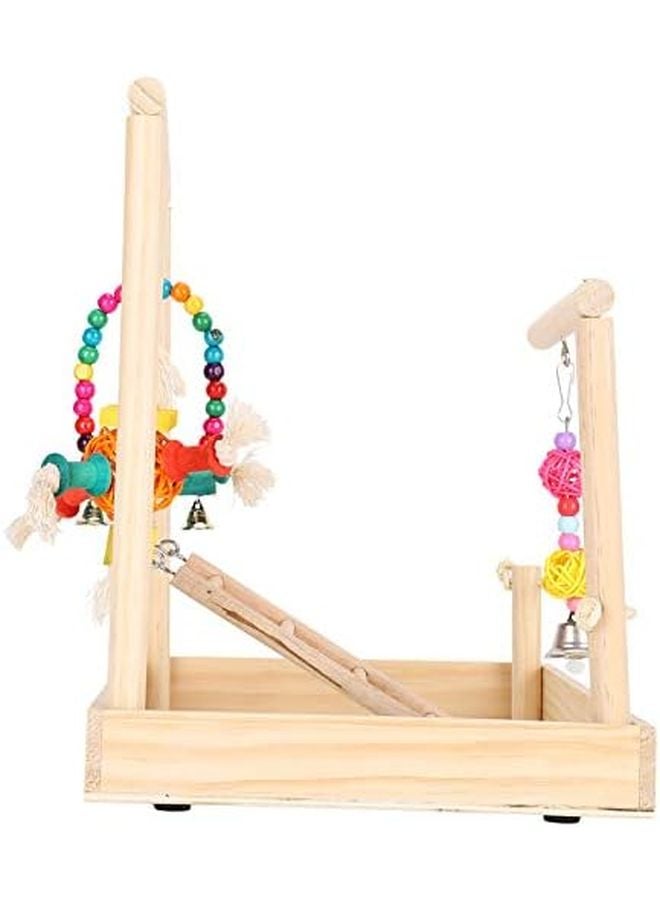 Parrot Playground Stand Solid Wood Perch with Swing Ladder Toys for Cockatiels Lovebirds Budgies - Image 4