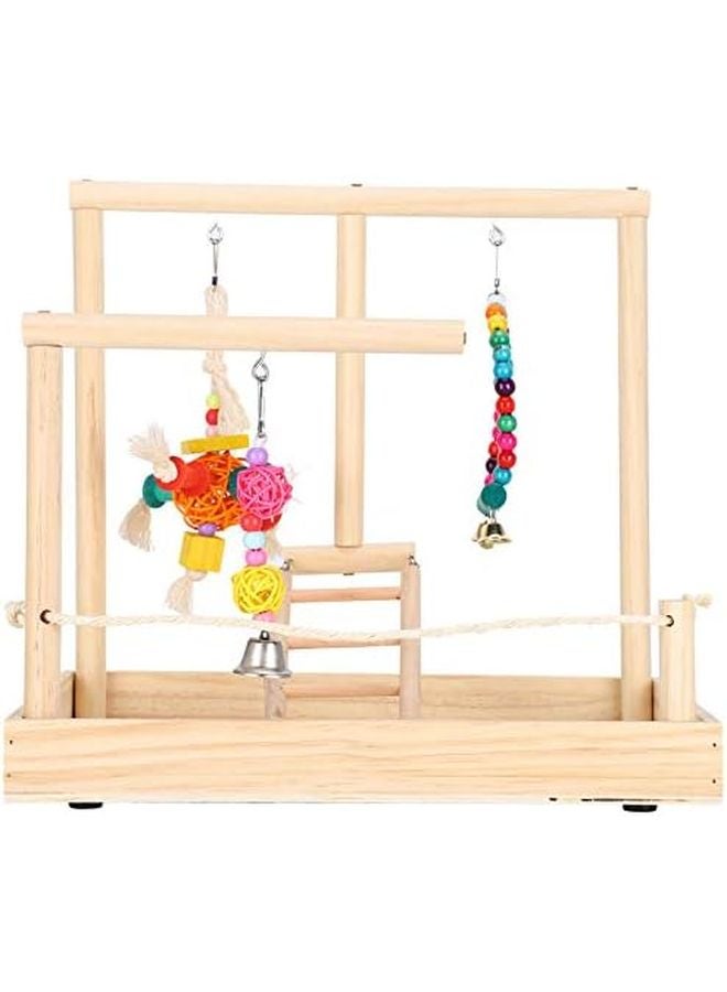 Parrot Playground Stand Solid Wood Perch with Swing Ladder Toys for Cockatiels Lovebirds Budgies - Image 1
