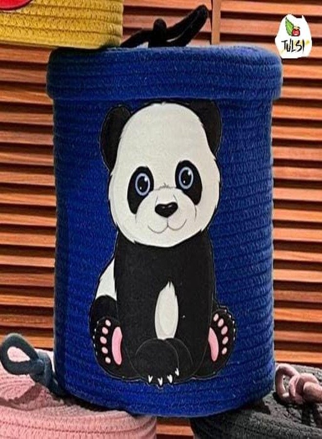 Rosslyn Kids Lid Basket with Beautiful Characters - Rope Storage Basket for Baby Diaper, Stuffed Animal Storage Bin Rope Basket for Kids Toy, Baby Laundry Baskets with lid - Blue Panda - Image 1
