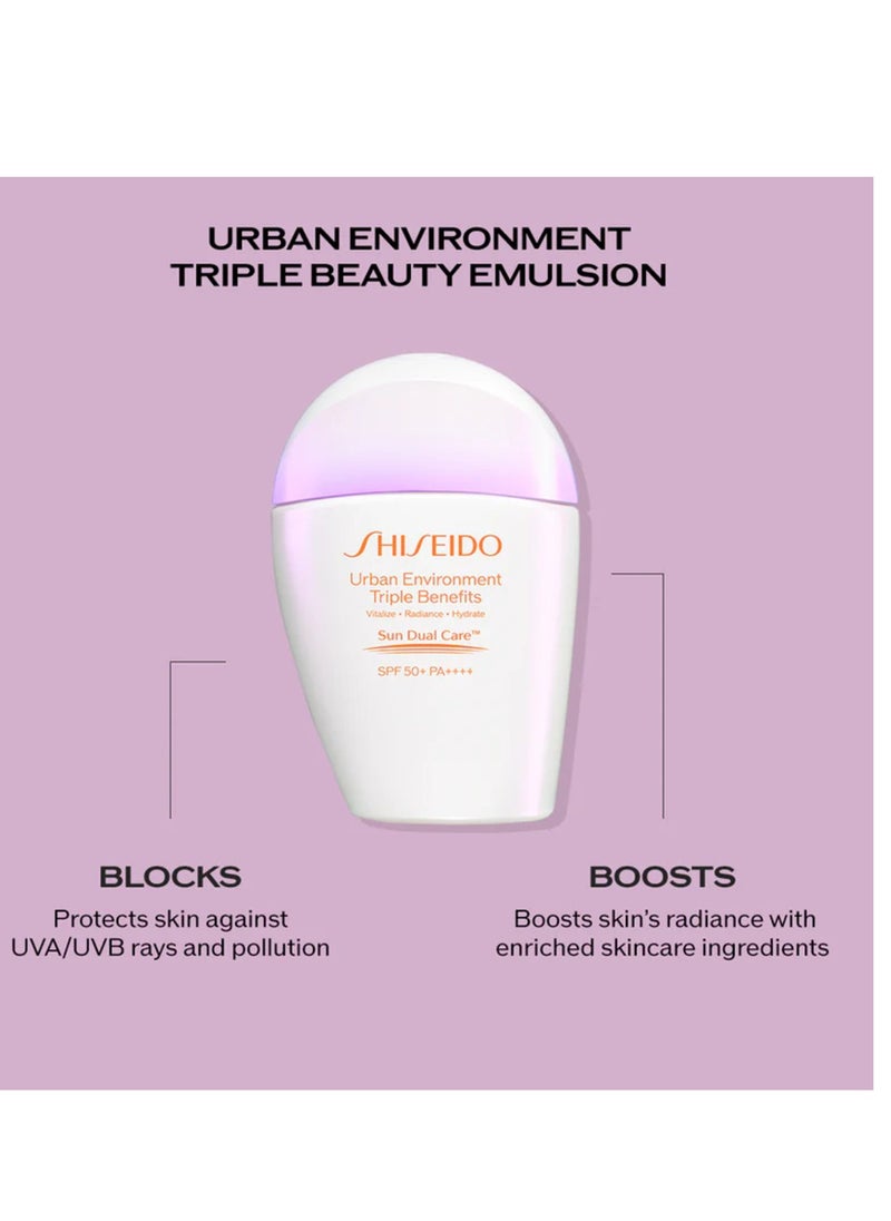 Shiseido SHISEIDO Urban Environment Triple Beauty Suncare Emulsion - SPF 50+, 30ml  - Image 4
