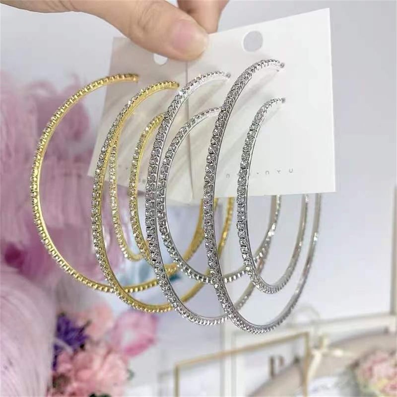 Dtja Extra Large Rhinestone Hoop Earrings for Women Girls Hypoallergenic Big 100mm Huggie CZ Hoops Dangle Drop Earring Fashion Chic Party Jewelry Gifts 4 inch (Gold-Toned) - Image 5