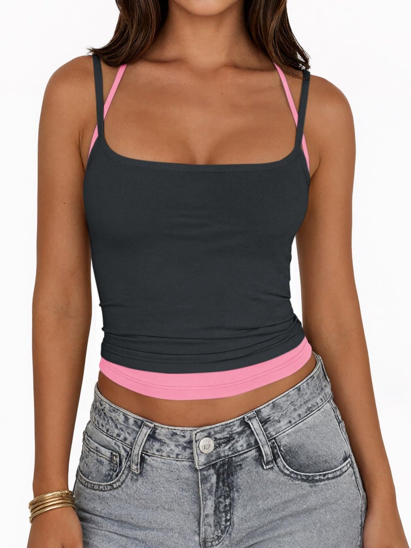 Yousify Womens Spaghetti Strap Tank Tops Grey Camisole Sleeveless Tops Cute Y2K Cami Shirts Basic Going Out Crop Clothes - Image 2