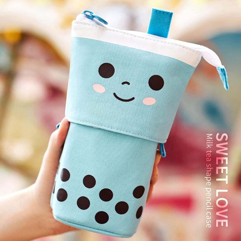 ANGOOBABY Cute Pencil Case Standing Pen Holder Telescopic Makeup Pouch Pop Up Cosmetics Bag Stationery Office Organizer Box for Girls Students Women Adults Christmas Gift (Blue) - Image 5