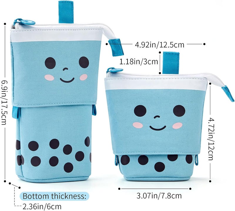ANGOOBABY Cute Pencil Case Standing Pen Holder Telescopic Makeup Pouch Pop Up Cosmetics Bag Stationery Office Organizer Box for Girls Students Women Adults Christmas Gift (Blue) - Image 2
