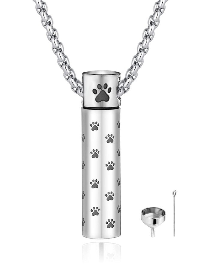 MOROTOLE Dog Urn Necklaces For Ashes Paw Print Ashes Urn Pendant Necklace Cylinder Cremation Necklace For Pet Ashes Urn Necklace For Puppy Pet Memorial Keepsake Jewelry - Image 1