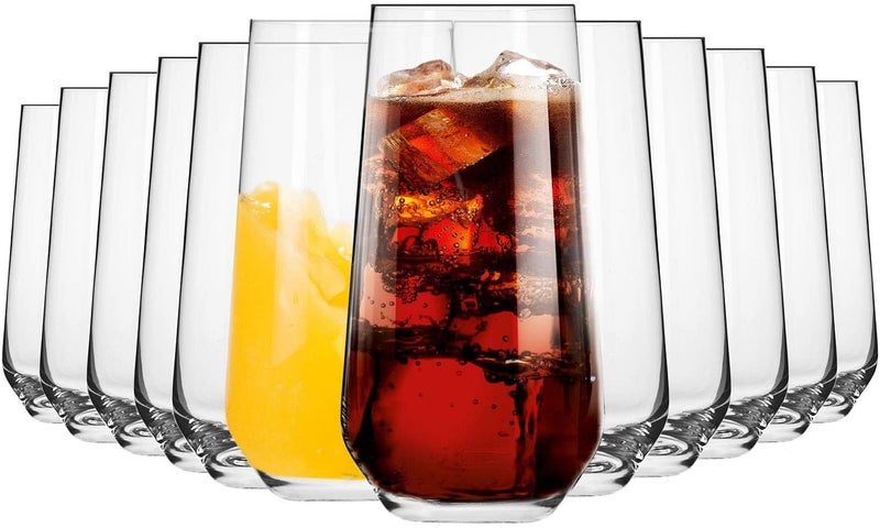 Krosno Tall Water Juice Drinking Glasses  Set of 12  480 ML  Splendour Collection  Hiball  Tumbler Durable Glass  Perfect for Home Restaurants and Parties  Dishwasher Safe