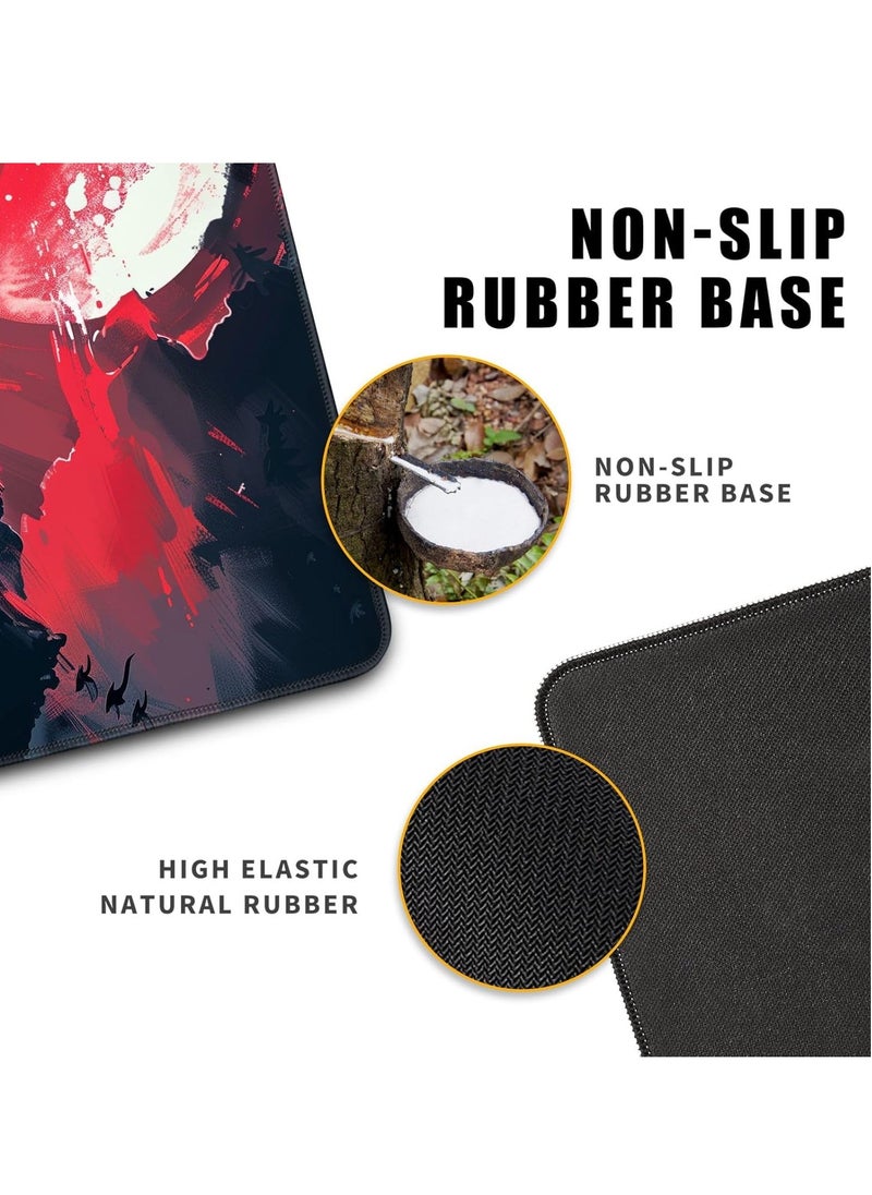 Black Desk Mat Japanese Samurai Mouse Pad Large Red Anime Big Mousepad Gaming Large Mouse Pad for Men Desk Pad with Stitched Edges Non-Slip Large Computer Mat, 30cm x 70cm x 2mm