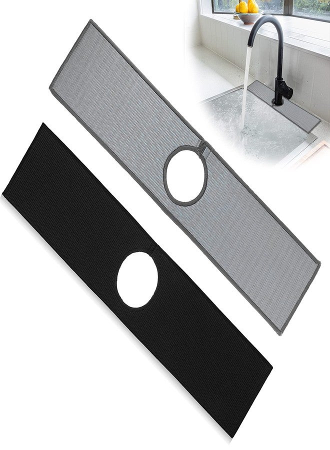 Bimkole 2 PCS Faucet Absorbent Mat, Kitchen Faucet Sink Splash Guard Wraparound Cloth Pads Sink Splash Absorbent Pad for Kitchen Bathroom Faucet Counter Sink, Black Grey, 18.5 x 4 Inches - Image 1