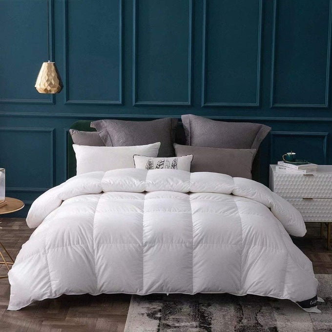GOOSE DOWN COMFORTER CALIFORNIA KING SIZE ALL SEASON DUVET INSERT400 THREAD COUNT ULTRA SOFT NOISELESS SHELL800 FILL POWER WITH CORNER TABSWHITE