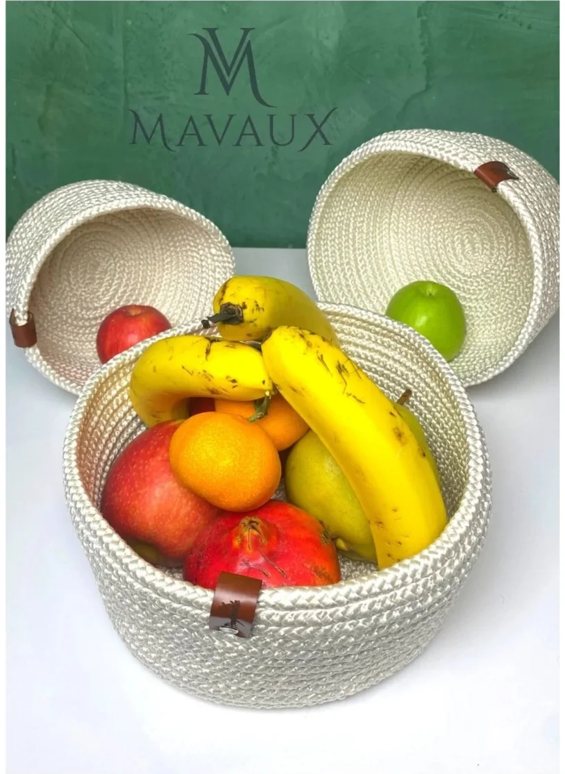 BDZ Deri I Jute Wicker Multi-Purpose Basket Bathroom Kitchen Organizer Basket Set Hand Woven Cream