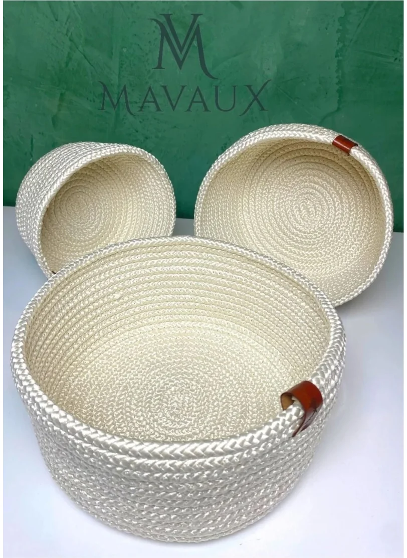 BDZ Deri I Jute Wicker Multi-Purpose Basket Bathroom Kitchen Organizer Basket Set Hand Woven Cream