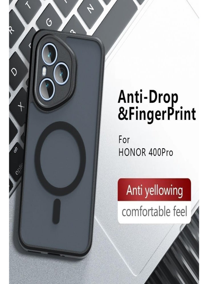 Magnetic Case for Honor 400 Pro Support Wireless Charging Frosted Matte Translucent Black Case Anti Yellowing Airbag PC TPU Shockproof Protective Back Cover - Image 2