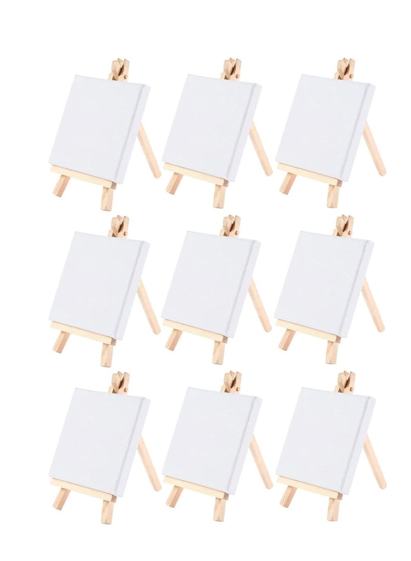Terabyte 9 Pieces Mini Canvas Easel, Mini Easel with Canvas Painting Small Wooden Easel for Painting, Drawing, Art and Craft Artist Drawing (10 x 10 cm) - Image 1