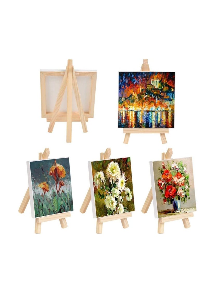 Terabyte 9 Pieces Mini Canvas Easel, Mini Easel with Canvas Painting Small Wooden Easel for Painting, Drawing, Art and Craft Artist Drawing (10 x 10 cm) - Image 2