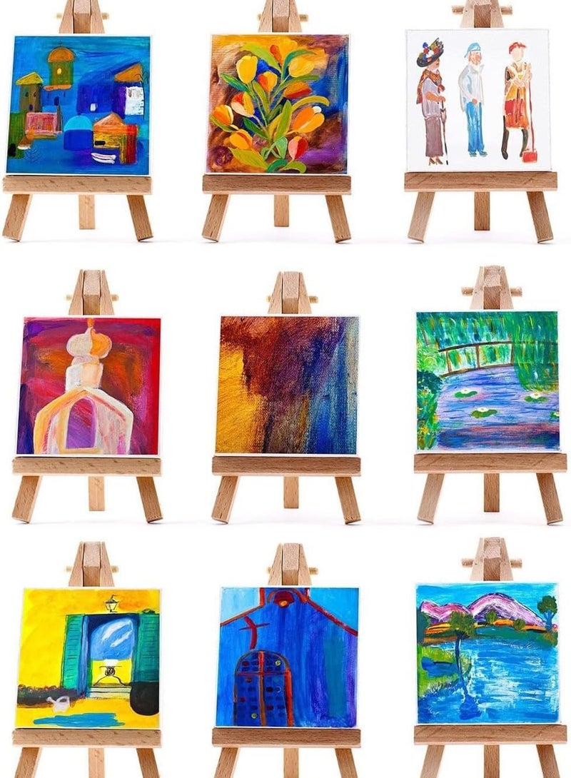 Terabyte 9 Pieces Mini Canvas Easel, Mini Easel with Canvas Painting Small Wooden Easel for Painting, Drawing, Art and Craft Artist Drawing (10 x 10 cm) - Image 3
