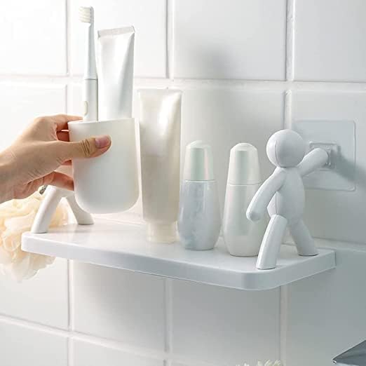 SPRADE 1 PCS Self Adhesivecute Wall Hanging Bathroom Storage Rack Bathroom Shelf for Wall Mounted Bookshelf Office Shelves (33L x 13.5W x 14.5H CM, White) - Image 4