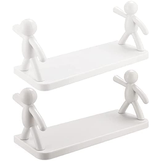 SPRADE 1 PCS Self Adhesivecute Wall Hanging Bathroom Storage Rack Bathroom Shelf for Wall Mounted Bookshelf Office Shelves (33L x 13.5W x 14.5H CM, White) - Image 3