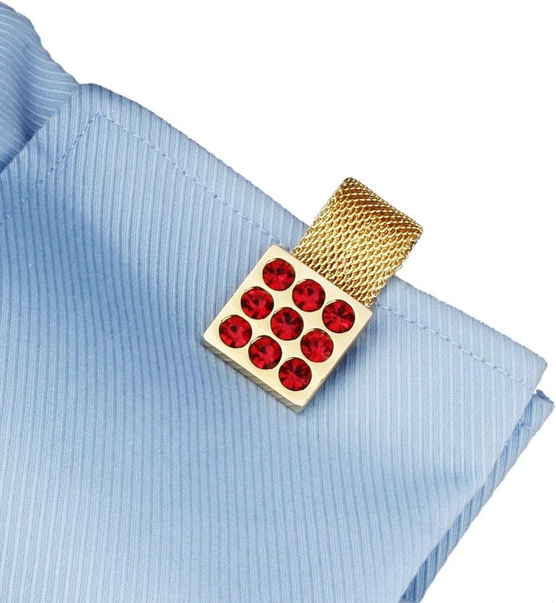 هاوسن Mens Cufflinks with Chain - Stone and Shiny Gold Tone Shirt Accessories - Party Gifts for Young Men - Image 2