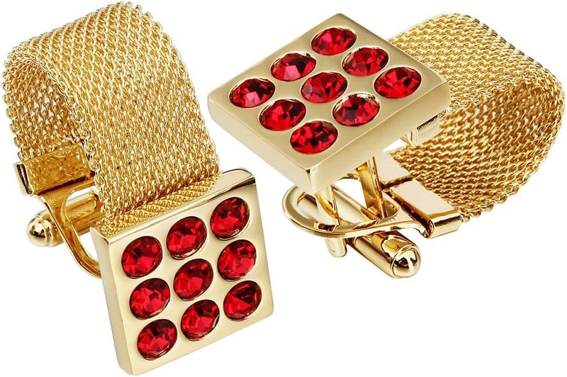 هاوسن Mens Cufflinks with Chain - Stone and Shiny Gold Tone Shirt Accessories - Party Gifts for Young Men - Image 1