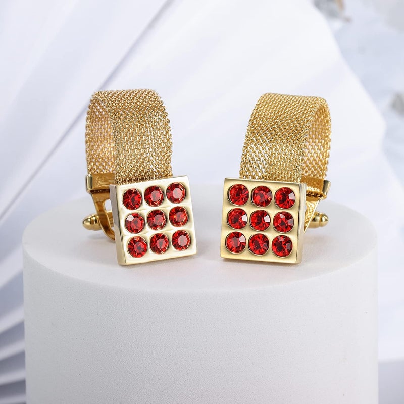 هاوسن Mens Cufflinks with Chain - Stone and Shiny Gold Tone Shirt Accessories - Party Gifts for Young Men - Image 4