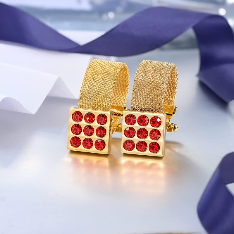 هاوسن Mens Cufflinks with Chain - Stone and Shiny Gold Tone Shirt Accessories - Party Gifts for Young Men - Image 3