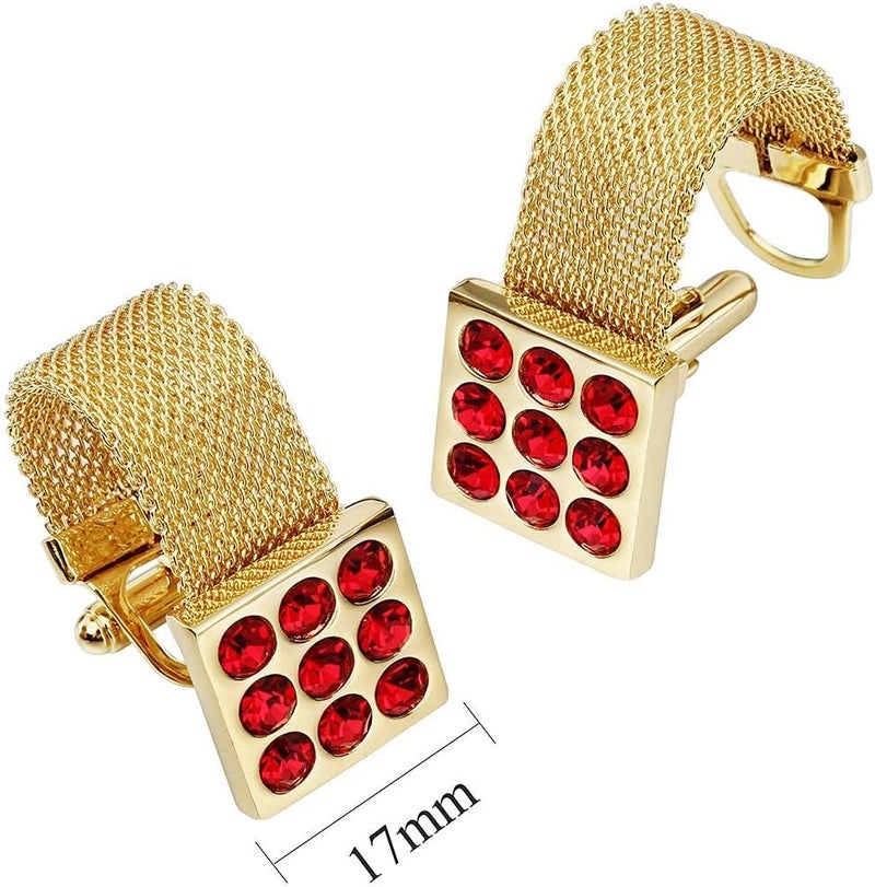 هاوسن Mens Cufflinks with Chain - Stone and Shiny Gold Tone Shirt Accessories - Party Gifts for Young Men - Image 5