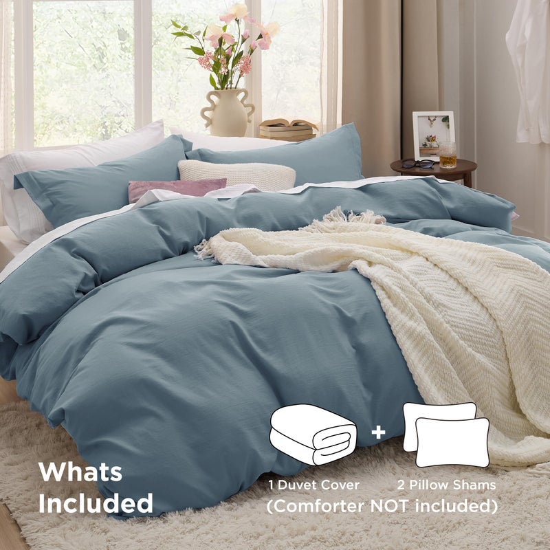 Bedsure Mineral Blue Oversized King Duvet Cover - 3 Pieces Prewashed Cotton-Like Polyester Extra Soft Bedding Set, Includes 1 Duvet Cover 120''x98'' with Zipper Closure & 2 Pillow Shams, No Comforter - Image 2